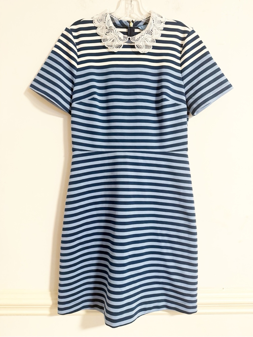 Draper James Blue White Striped Lace Collar Knit Mini Dress Size Small